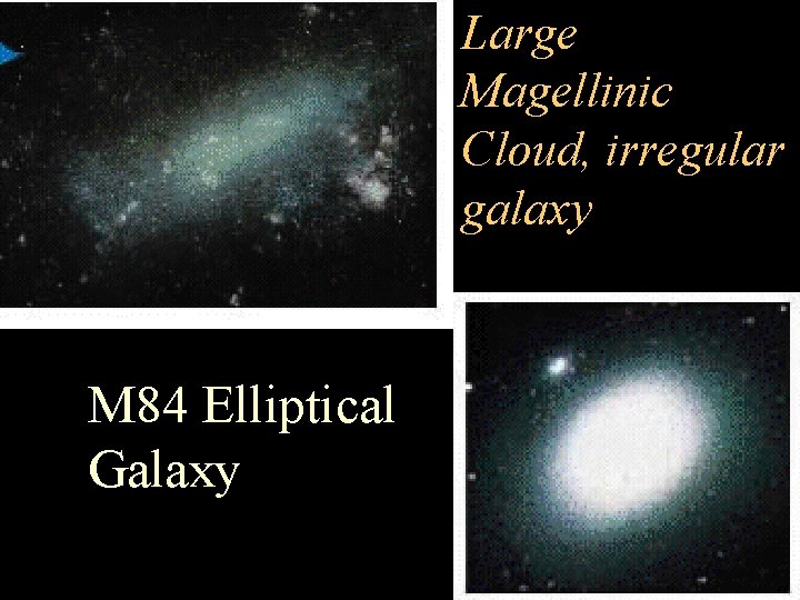 Large Magellinic Cloud, irregular galaxy M 84 Elliptical Galaxy 