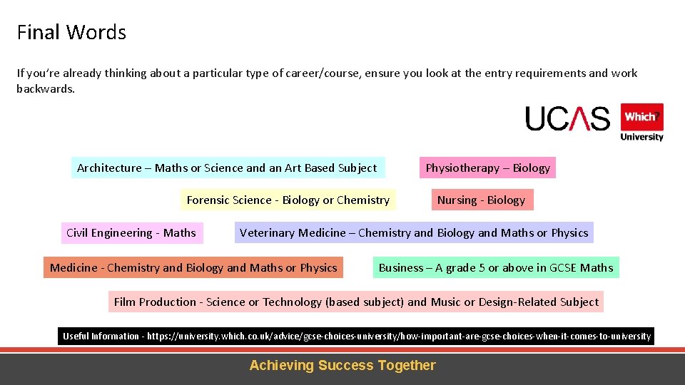 Final Words If you’re already thinking about a particular type of career/course, ensure you