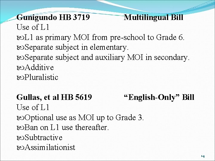 Gunigundo HB 3719 Multilingual Bill Use of L 1 as primary MOI from pre-school