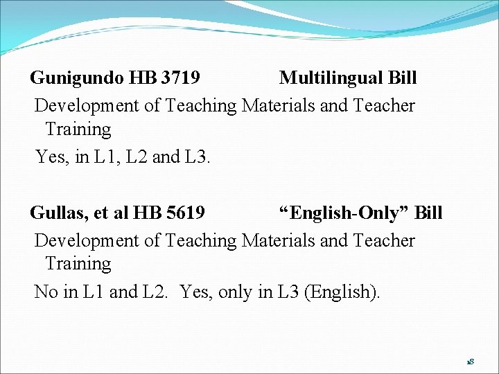 Gunigundo HB 3719 Multilingual Bill Development of Teaching Materials and Teacher Training Yes, in