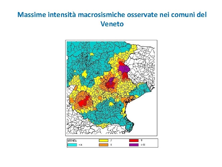 Massime intensità macrosismiche osservate nei comuni del Veneto 