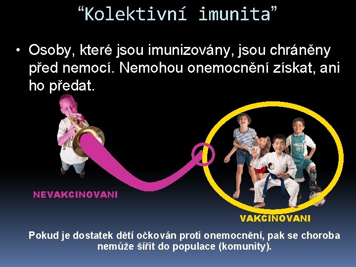 “Kolektivní imunita” • Osoby, které jsou imunizovány, jsou chráněny před nemocí. Nemohou onemocnění získat,