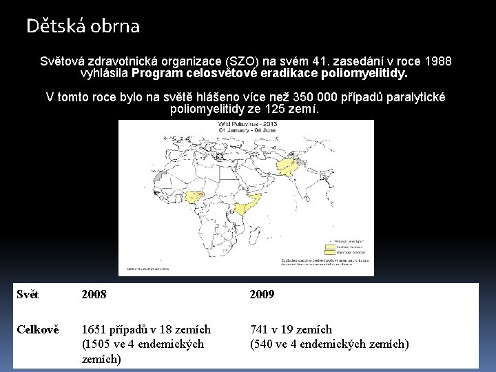 Dětská obrna Světová zdravotnická organizace (SZO) na svém 41. zasedání v roce 1988 vyhlásila