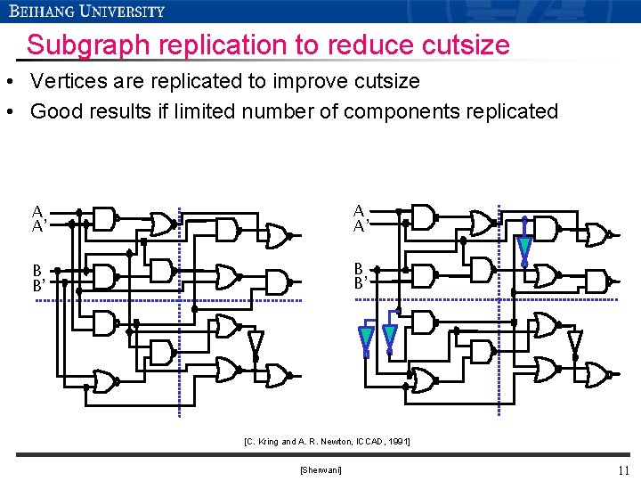 Subgraph replication to reduce cutsize • Vertices are replicated to improve cutsize • Good