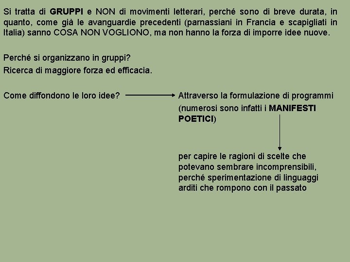 Si tratta di GRUPPI e NON di movimenti letterari, perché sono di breve durata,