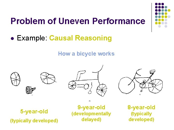 Problem of Uneven Performance l Example: Causal Reasoning How a bicycle works 5 -year-old