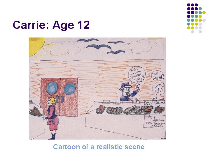 Carrie: Age 12 Cartoon of a realistic scene 