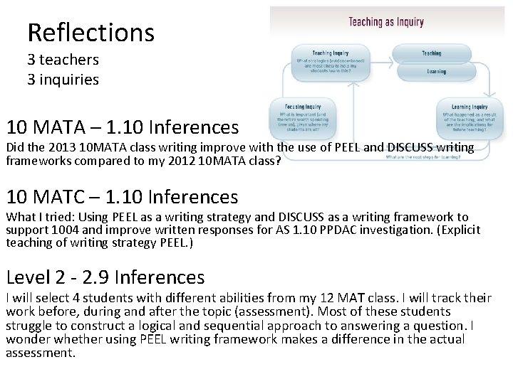 Reflections 3 teachers 3 inquiries 10 MATA – 1. 10 Inferences Did the 2013