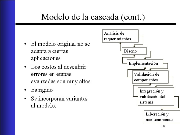 Modelo de la cascada (cont. ) • El modelo original no se adapta a