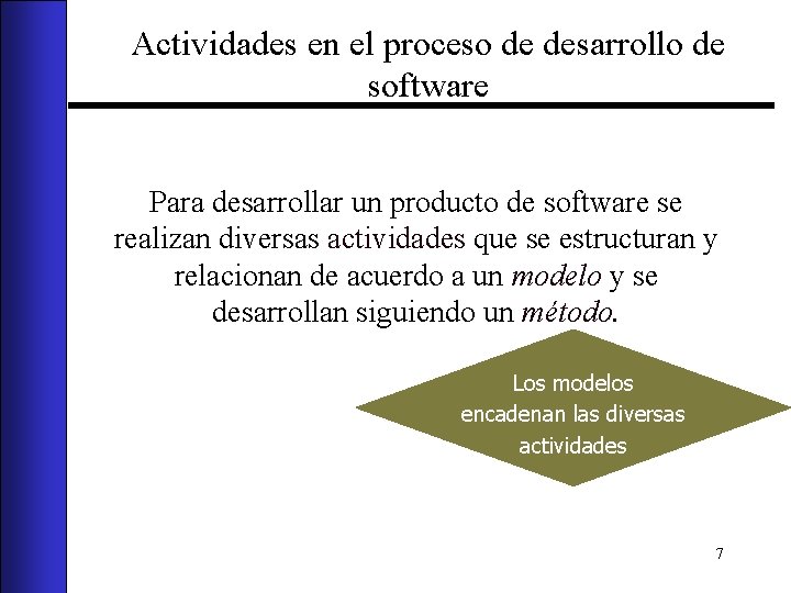 Actividades en el proceso de desarrollo de software Para desarrollar un producto de software