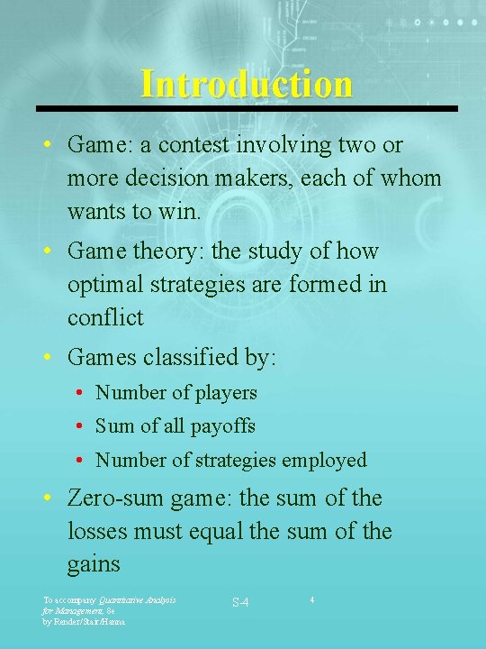 Supplement 1 Game Theory To accompany Quantitative Analysis