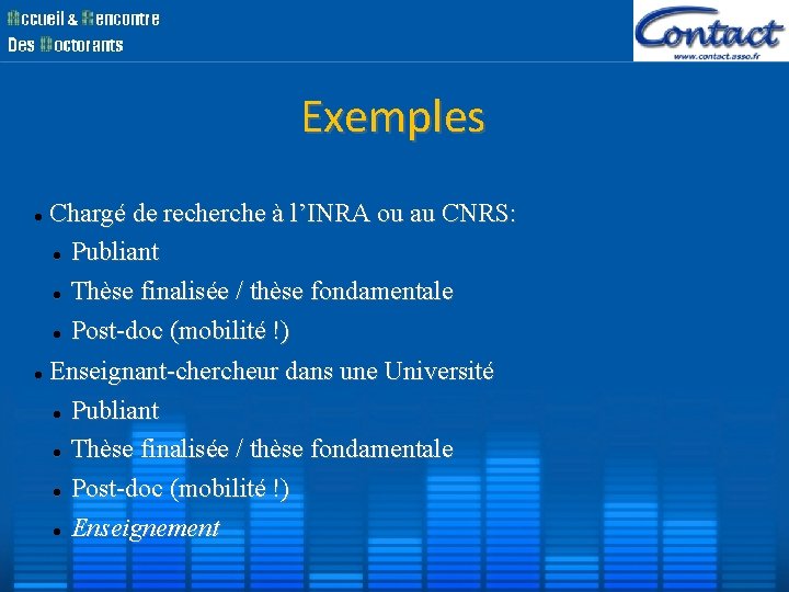 Exemples Chargé de recherche à l’INRA ou au CNRS: Publiant Thèse finalisée / thèse Exemples Chargé de recherche à l’INRA ou au CNRS: Publiant Thèse finalisée / thèse