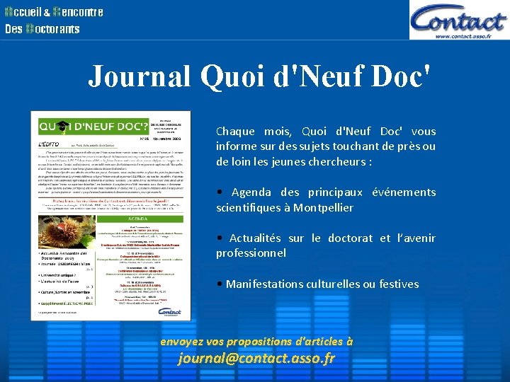 Journal Quoi d'Neuf Doc' Chaque mois, Quoi d'Neuf Doc' vous informe sur des sujets Journal Quoi d'Neuf Doc' Chaque mois, Quoi d'Neuf Doc' vous informe sur des sujets