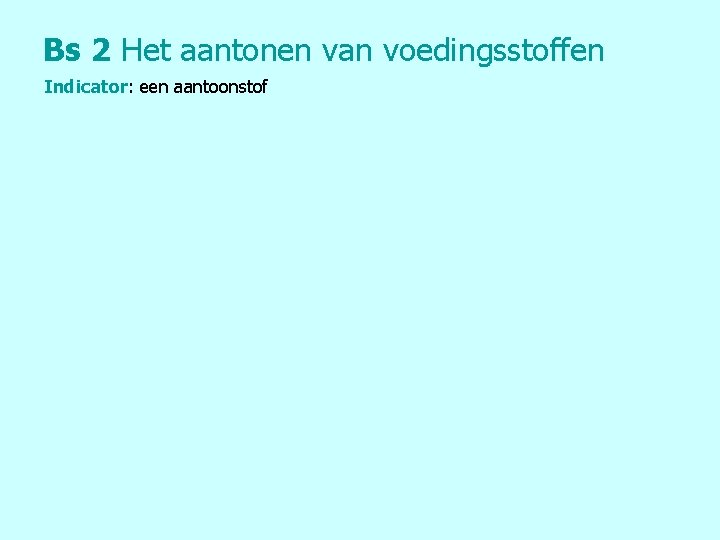 Bs 2 Het aantonen van voedingsstoffen Indicator: een aantoonstof 