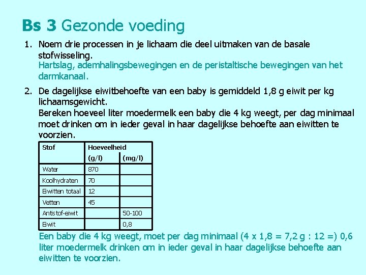 Bs 3 Gezonde voeding 1. Noem drie processen in je lichaam die deel uitmaken