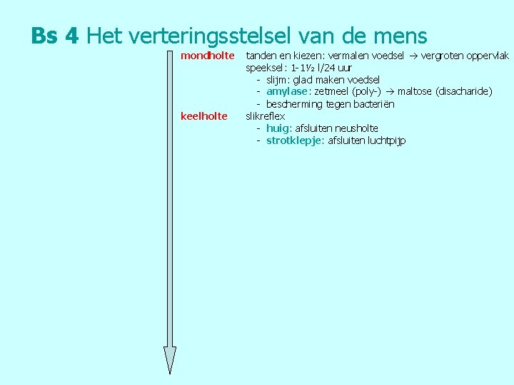 Bs 4 Het verteringsstelsel van de mens mondholte keelholte tanden en kiezen: vermalen voedsel