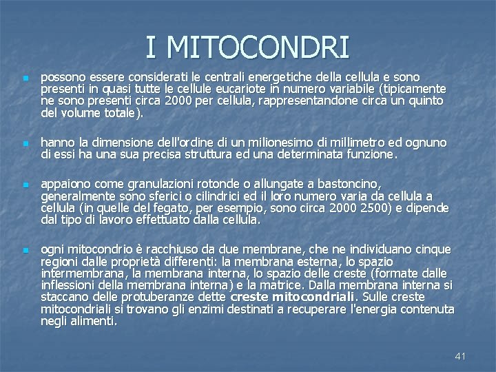 I MITOCONDRI n n possono essere considerati le centrali energetiche della cellula e sono