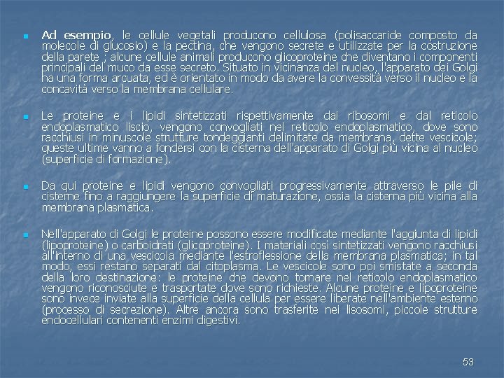 n n Ad esempio, le cellule vegetali producono cellulosa (polisaccaride composto da molecole di