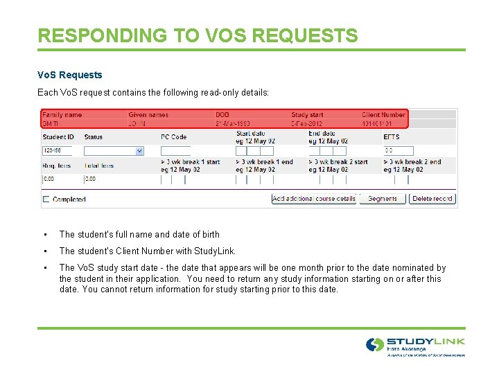 RESPONDING TO VOS REQUESTS Vo. S Requests Each Vo. S request contains the following