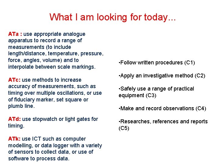 What I am looking for today. . . ATa : use appropriate analogue apparatus