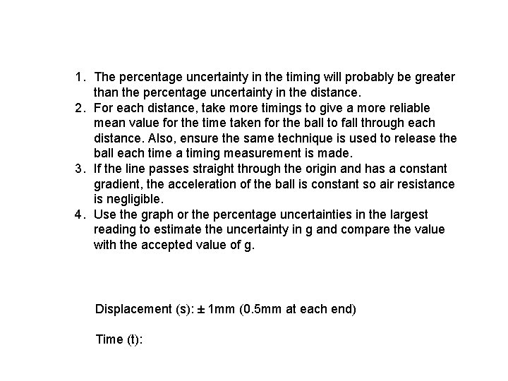 1. The percentage uncertainty in the timing will probably be greater than the percentage
