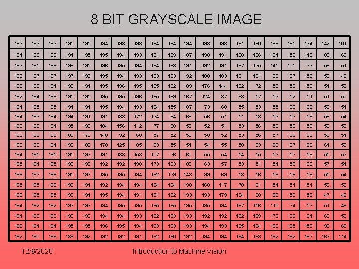 8 BIT GRAYSCALE IMAGE 197 197 195 194 193 194 194 193 191 190 8 BIT GRAYSCALE IMAGE 197 197 195 194 193 194 194 193 191 190