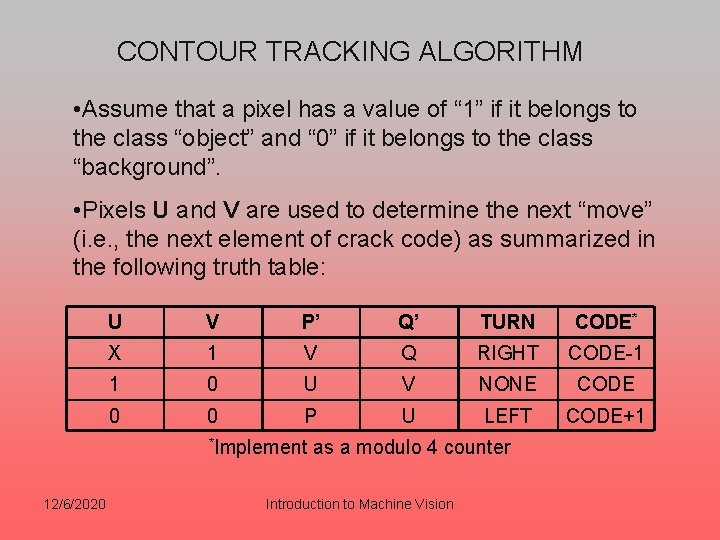 CONTOUR TRACKING ALGORITHM • Assume that a pixel has a value of “ 1”