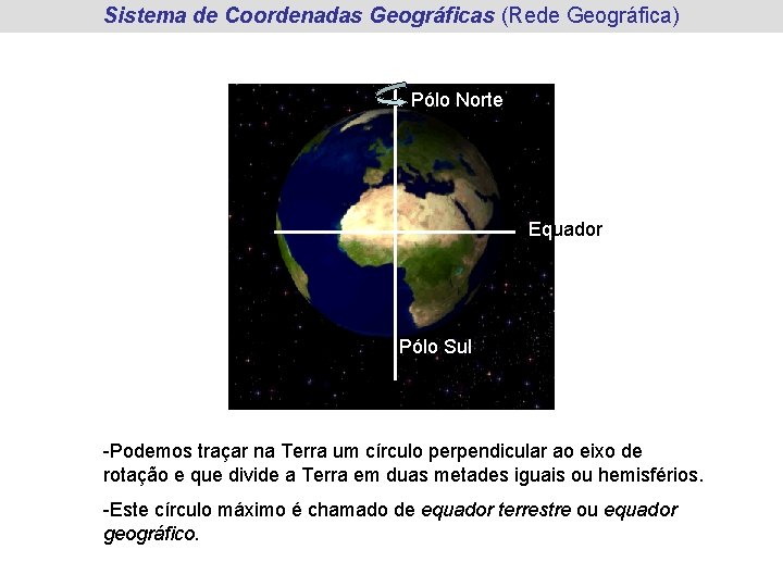 Sistema de Coordenadas Geográficas (Rede Geográfica) Pólo Norte Equador Pólo Sul -Podemos traçar na Sistema de Coordenadas Geográficas (Rede Geográfica) Pólo Norte Equador Pólo Sul -Podemos traçar na