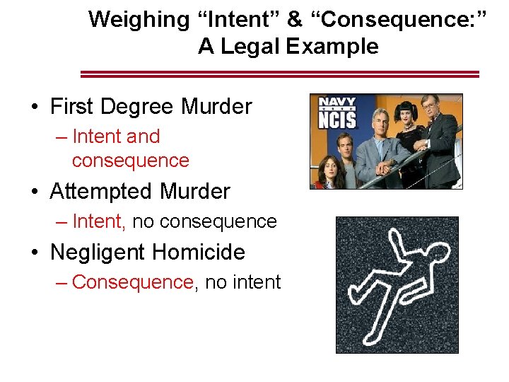 Weighing “Intent” & “Consequence: ” A Legal Example • First Degree Murder – Intent Weighing “Intent” & “Consequence: ” A Legal Example • First Degree Murder – Intent