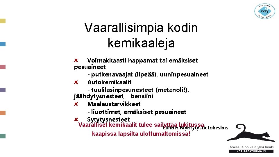 Vaarallisimpia kodin kemikaaleja Voimakkaasti happamat tai emäksiset pesuaineet - putkenavaajat (lipeää), uuninpesuaineet Autokemikaalit - Vaarallisimpia kodin kemikaaleja Voimakkaasti happamat tai emäksiset pesuaineet - putkenavaajat (lipeää), uuninpesuaineet Autokemikaalit -