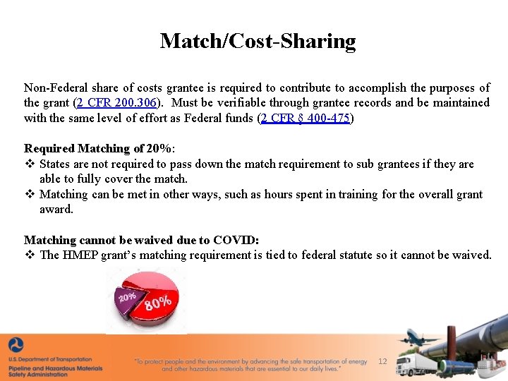 Match/Cost-Sharing Non-Federal share of costs grantee is required to contribute to accomplish the purposes