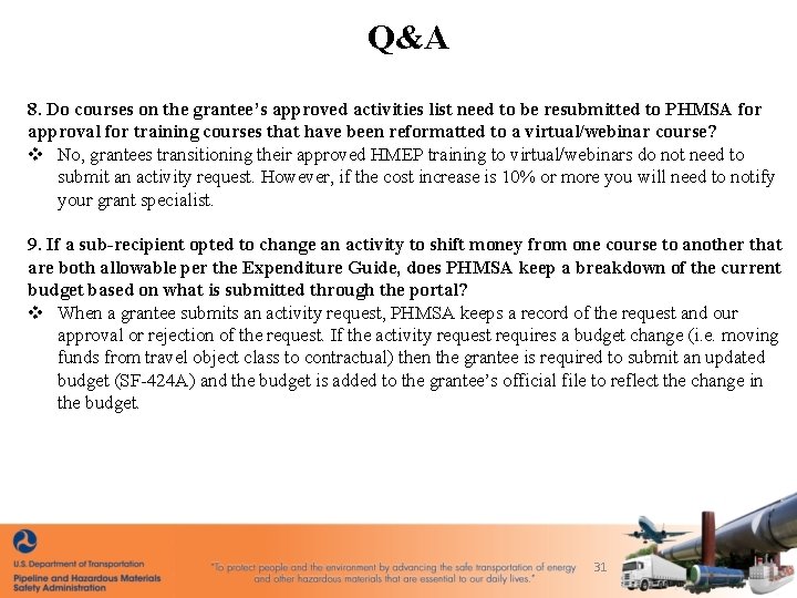 Q&A 8. Do courses on the grantee’s approved activities list need to be resubmitted