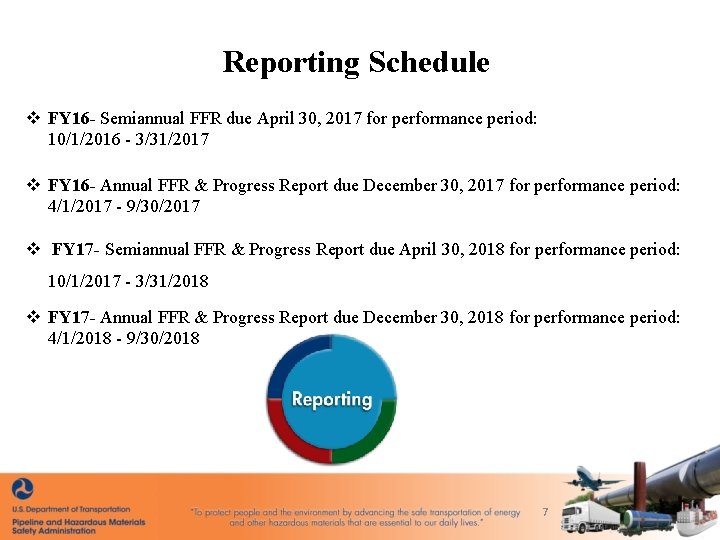 Reporting Schedule v FY 16 - Semiannual FFR due April 30, 2017 for performance