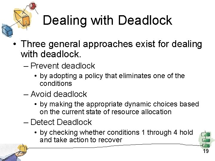 Dealing with Deadlock • Three general approaches exist for dealing with deadlock. – Prevent Dealing with Deadlock • Three general approaches exist for dealing with deadlock. – Prevent