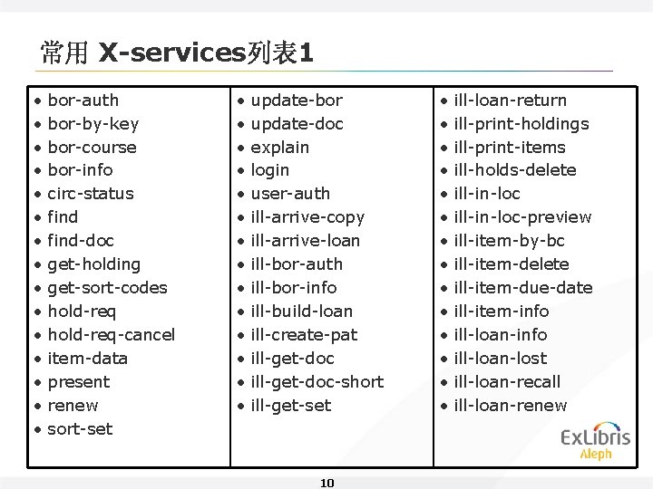 常用 X-services列表 1 • bor-auth • bor-by-key • bor-course • bor-info • circ-status •