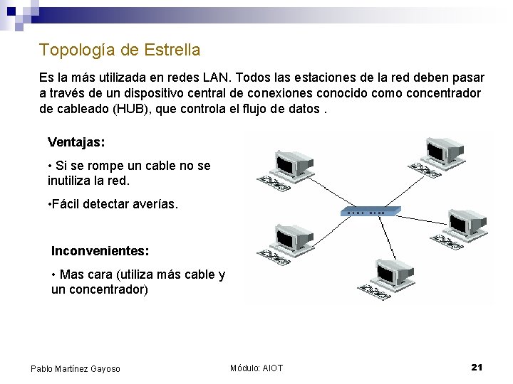 Topología de Estrella Es la más utilizada en redes LAN. Todos las estaciones de