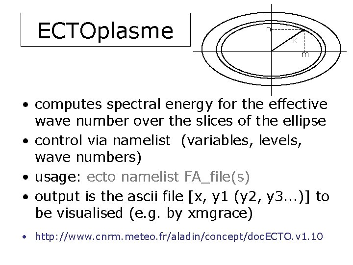 ECTOplasme n k m • computes spectral energy for the effective wave number over