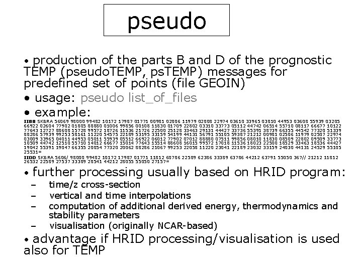 pseudo • production of the parts B and D of the prognostic TEMP (pseudo.