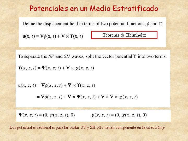 Potenciales en un Medio Estratificado Teorema de Helmholtz Los potenciales vectoriales para las ondas