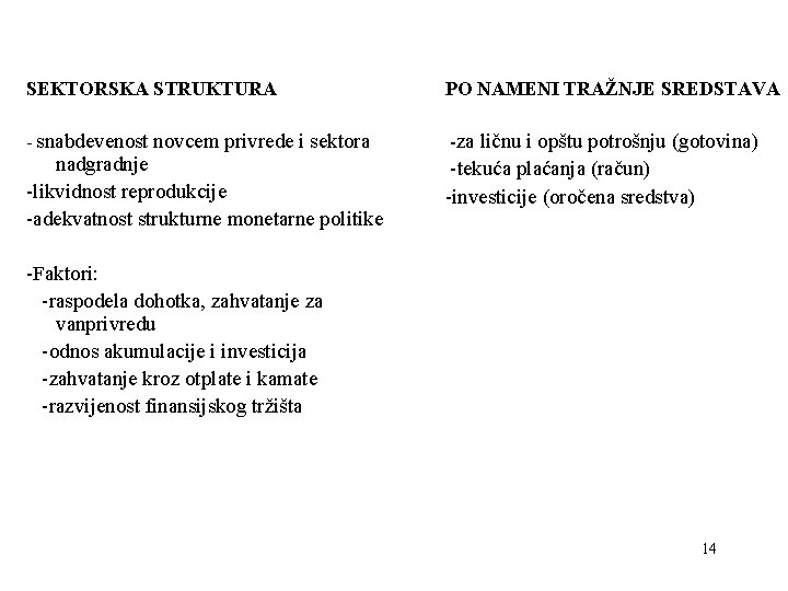 SEKTORSKA STRUKTURA PO NAMENI TRAŽNJE SREDSTAVA - snabdevenost novcem privrede i sektora -za ličnu