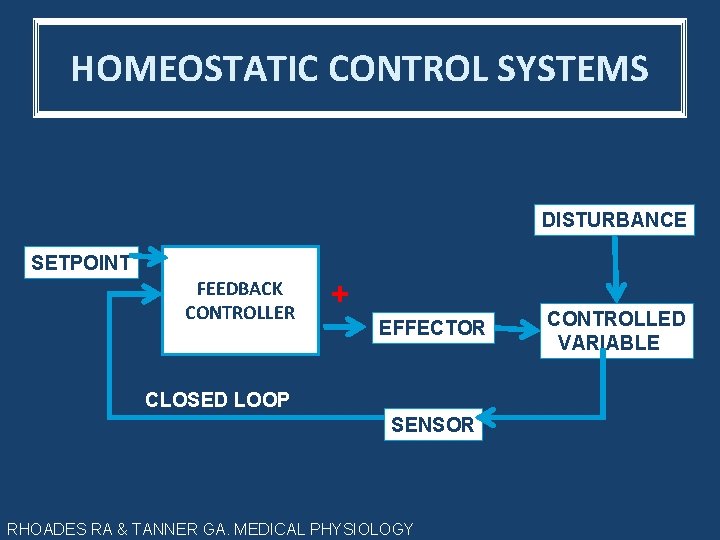 HOMEOSTATIC CONTROL SYSTEMS DISTURBANCE SETPOINT FEEDBACK CONTROLLER + EFFECTOR CLOSED LOOP SENSOR RHOADES RA
