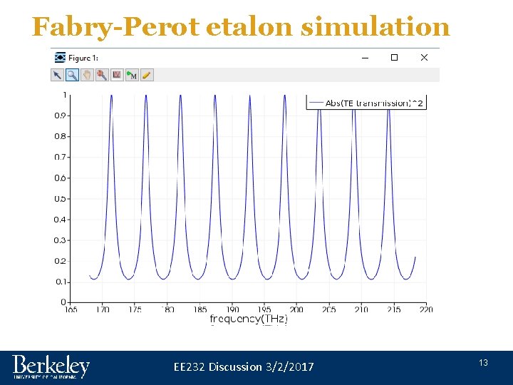 Fabry-Perot etalon simulation EE 232 Discussion 3/2/2017 13 Fabry-Perot etalon simulation EE 232 Discussion 3/2/2017 13