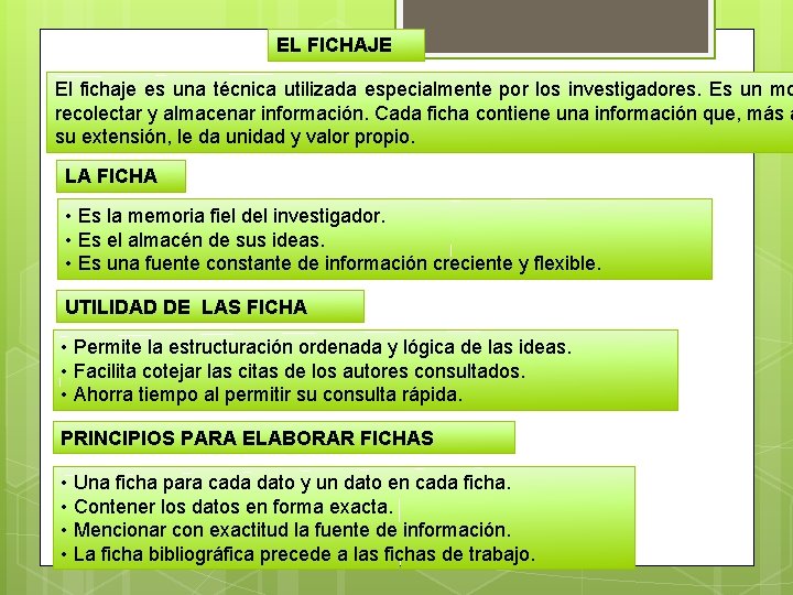 EL FICHAJE El fichaje es una técnica utilizada especialmente por los investigadores. Es un