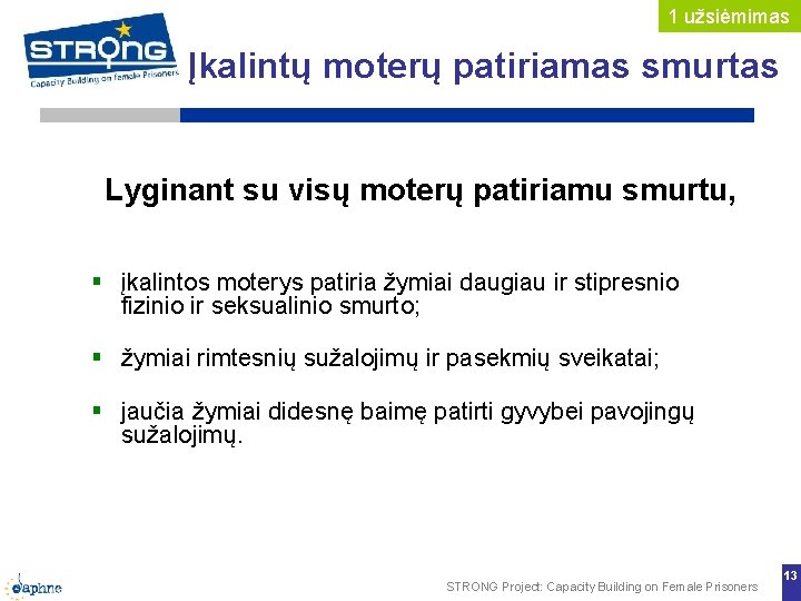 1 užsiėmimas Įkalintų moterų patiriamas smurtas Lyginant su visų moterų patiriamu smurtu, įkalintos moterys 1 užsiėmimas Įkalintų moterų patiriamas smurtas Lyginant su visų moterų patiriamu smurtu, įkalintos moterys