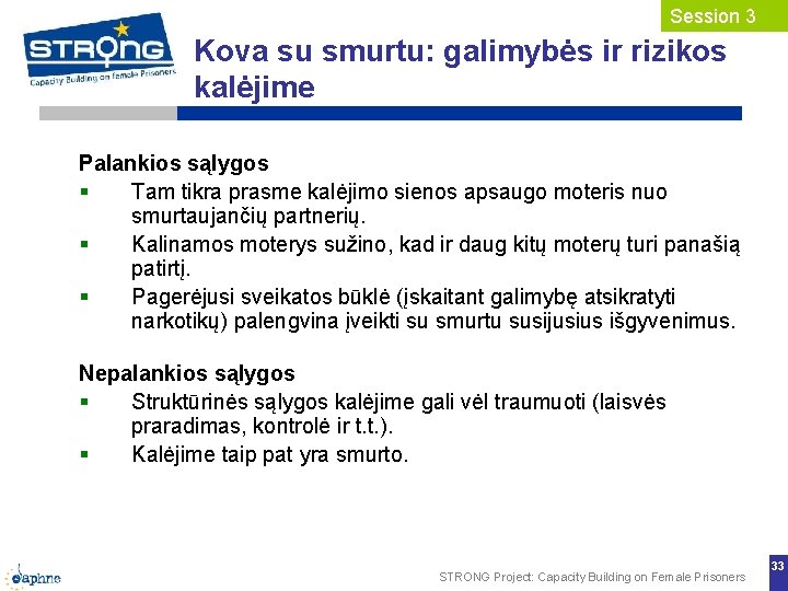 Session 3 Kova su smurtu: galimybės ir rizikos kalėjime Palankios sąlygos Tam tikra prasme