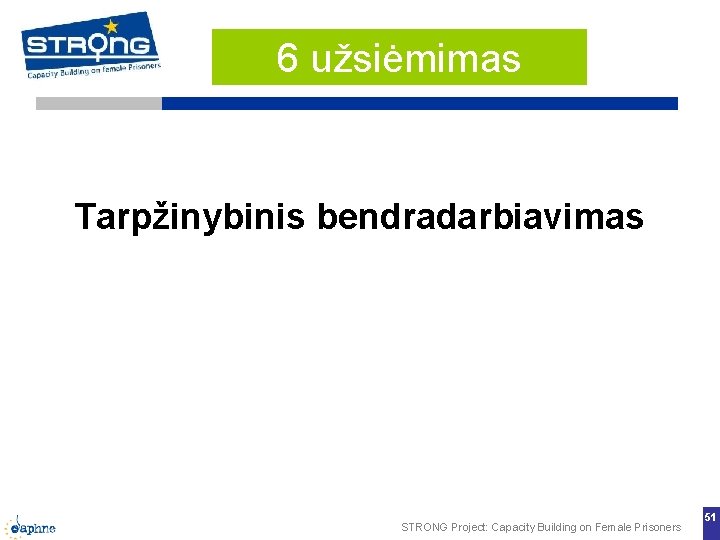 6 užsiėmimas Tarpžinybinis bendradarbiavimas STRONG Project: Capacity Building on Female Prisoners 51 