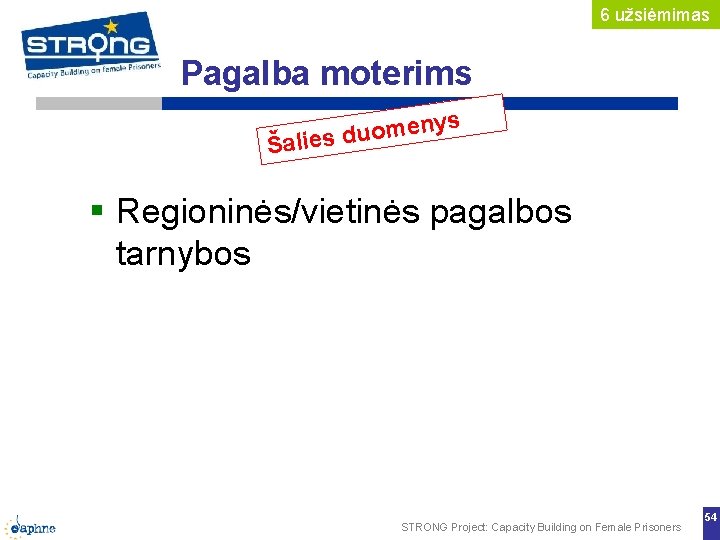 6 užsiėmimas Pagalba moterims ys en m o u d s Šalie Regioninės/vietinės pagalbos