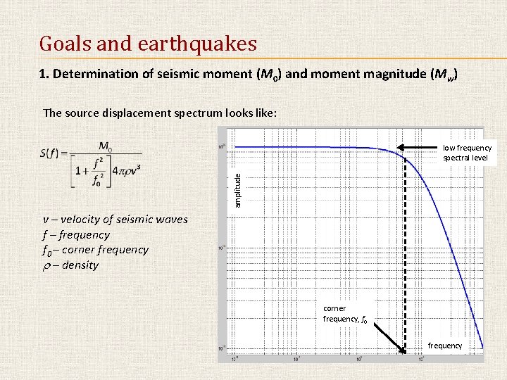 Goals and earthquakes 1. Determination of seismic moment (M 0) and moment magnitude (Mw)