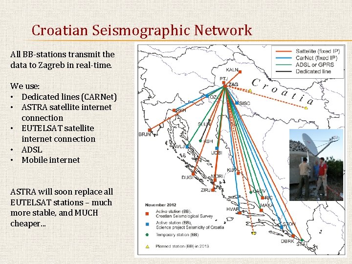Croatian Seismographic Network All BB-stations transmit the data to Zagreb in real-time. We use: