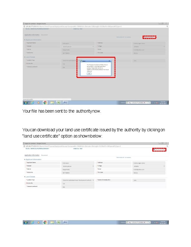 Your file has been sent to the authority now. You can download your land